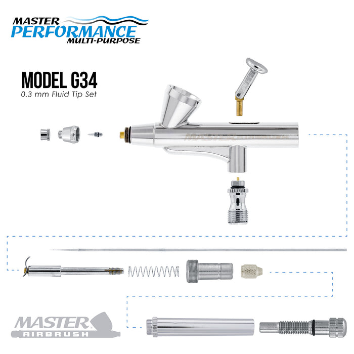 G34 Multi-Purpose Dual-Action Gravity Feed Airbrush with a 0.3mm Tip and 1/16 oz. Fluid Cup - User Friendly
