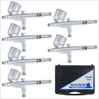 6 Master Performance G23 Dual-Action Gravity Feed Airbrushes with 0.3 mm Tips, 1/3 oz. Cups, Cutaway Handles & Storage Case