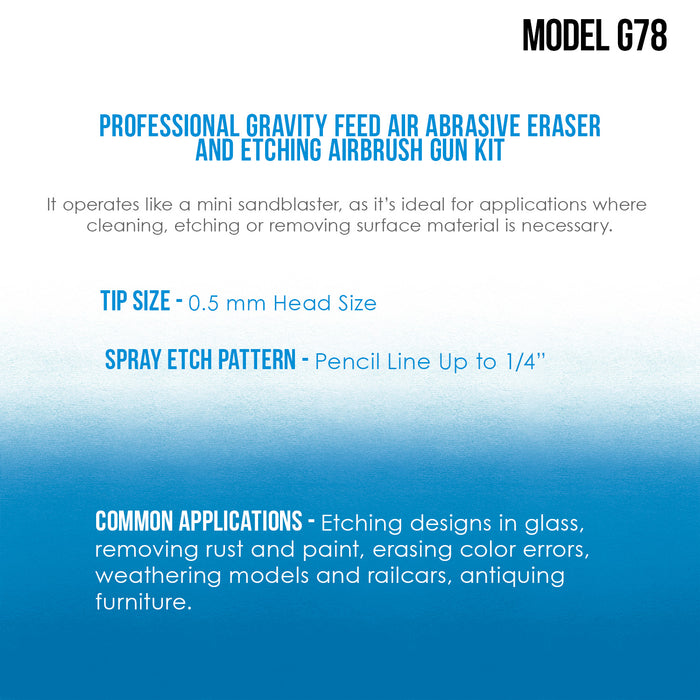 Gravity Feed Air Abrasive Eraser and Etching Airbrush Kit - Mini Sandblaster Etcher Gun with 1/2 oz. Cup, 0.5 mm Tip, Hose