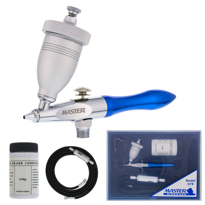 Gravity Feed Air Abrasive Eraser and Etching Airbrush Kit - Mini Sandblaster Etcher Gun with 1/2 oz. Cup, 0.5 mm Tip, Hose