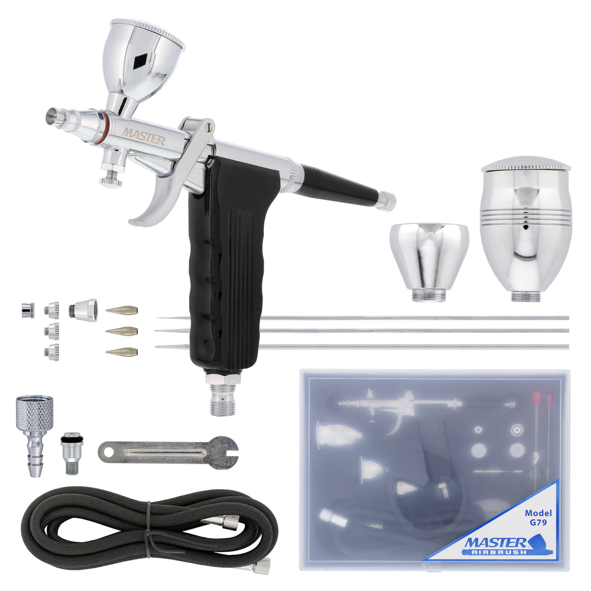 Pistol Trigger Dual-Action Gravity Feed Airbrush, Nozzles, Cups, Hose —  U.S. Art Supply