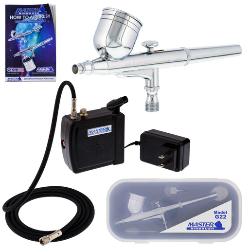 Master Performance G22 Airbrush Kit with Master Black Mini Portable Compressor C16-B & Air Hose