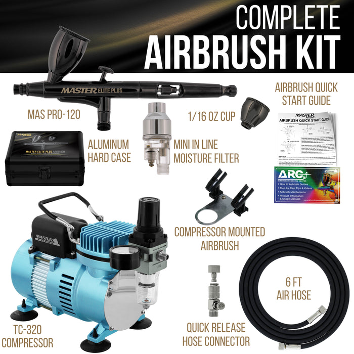 Cool Runner II Dual Fan Air Compressor System Kit with Plus Elite Level Performance Airbrush Set, Case, 0.3mm Tip, 2 Cups