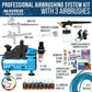 Super Cool Runner Dual Fan Air Compressor Professional Airbrushing System Kit with 3 Airbrushes, Gravity & Siphon Feed - 6 Primary Opaque Colors