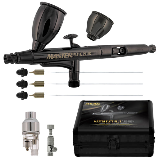 Master Elite Plus Ultimate Airbrush Set, Model 120 - Elite Level Spray Performance Dual-Action Gravity Feed Airbrush Kit, 0.2, 0.3 and 0.5 mm Tips, Case