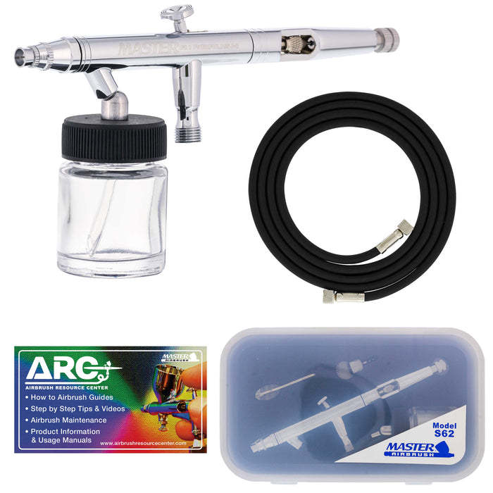 Master Hi-Flow S62 All-Purpose Precision Dual-Action Siphon Feed Airbrush, 0.5 mm Tip, 3/4 oz Bottle (Includes 6 ft. Braided Air Hose)