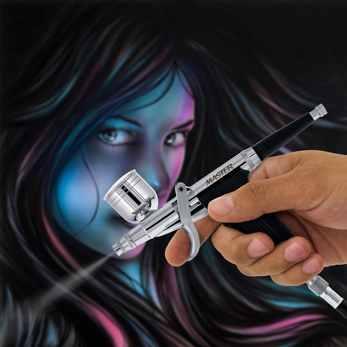 Master Performance SB80 Multi-Purpose Fixed Dual-Action Side Feed Pistol Trigger Airbrush, 0.3 mm Tip, 1/6 & 1/3 oz Cups