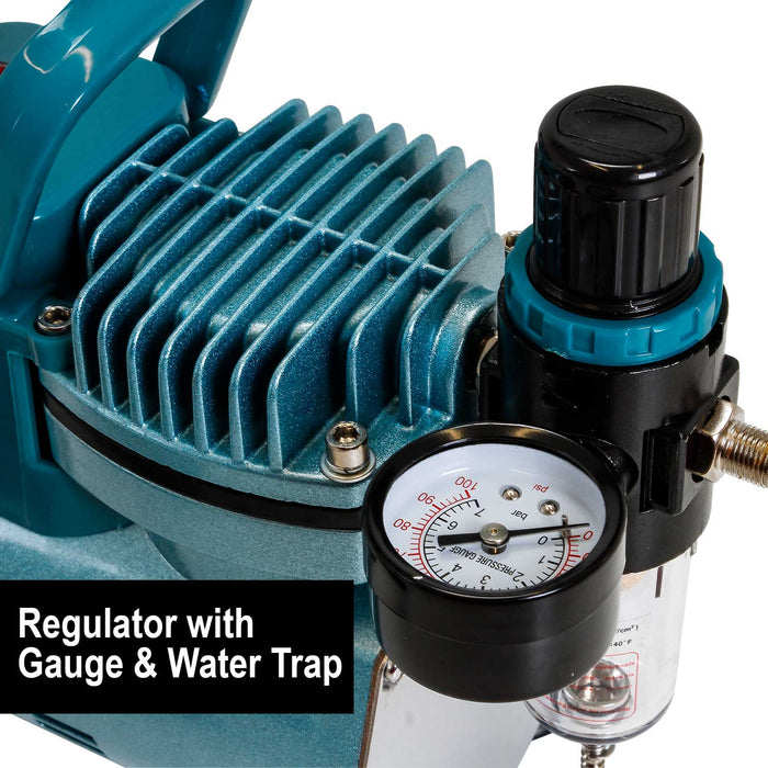 Master Airbrush Model TC-40 Air Brush Compressor Kit - Cool Runner Professional Single-Piston Airbrush Compressor with Regulator, Gauge, Water Trap