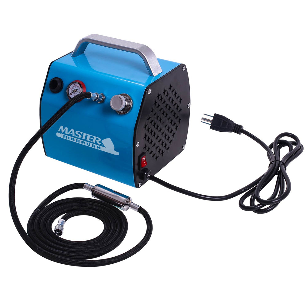 Model TC-77 - Professional Super Quiet High Performance Compact Airbrush Compressor with Small Air Tank, Moisture Trap & Hose