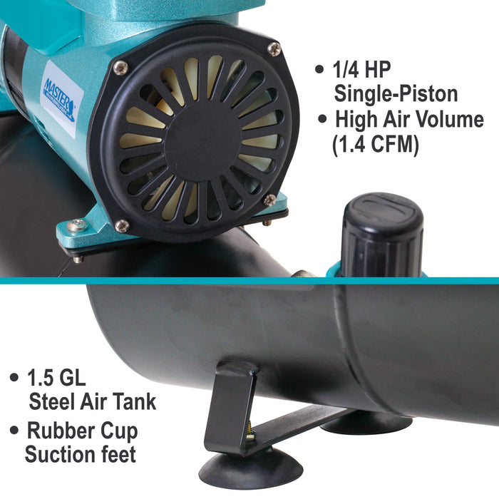 Master Airbrush Model TC-96T Air Brush Compressor Kit - Cool Runner Professional Single-Piston Airbrush Compressor with 1.5 Gallon Air Tank