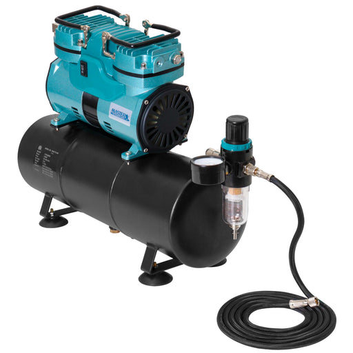 Professional Cool Running 1/4 hp Twin Cylinder Piston Air Compressor with Extra Large Storage Tank - High Airflow - Hose, Regulator Water Trap