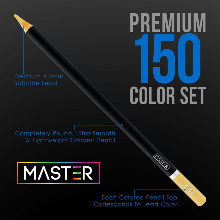 Master 150 Colored Pencil Mega Tin Set with Premium Soft Thick Core Vibrant Color Leads with 2 Packs 9" x 12" Sketch Pads Drawing Paper - Artist Art