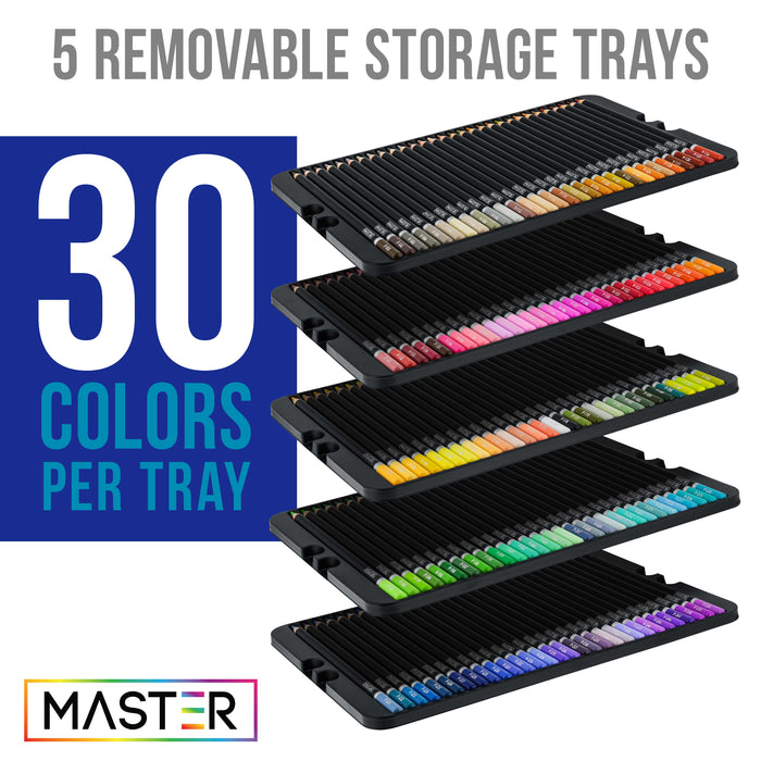 Master 150 Colored Pencil Mega Tin Set with Premium Soft Thick Core Vibrant Color Leads with 2 Packs 9" x 12" Sketch Pads Drawing Paper - Artist Art