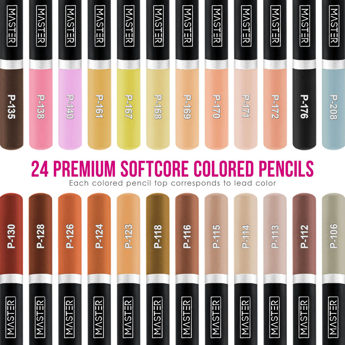 Master 24 Colored Pencil Skin, Hair Color Set, Premium Soft Core — U.S ...