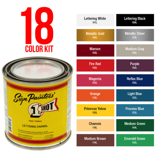 Basic 18 Color Enamel Kit, 1/4 Pint plus Custom Shop 6-Piece Master Pinstriping Brushes