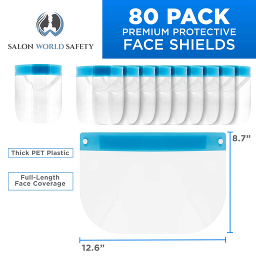 Face Shields - Case of 20 Packs of 4 (80 Shields) - Ultra Clear Protective Full Face Shields to Protect Eyes, Nose and Mouth - Anti-Fog PET Plastic