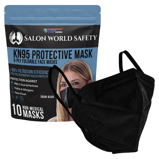Black KN95 Protective Masks, Pack of 10 - Filter Efficiency ?95%, 5-Layers, Protection Against PM2.5 Dust, Pollen, Haze-Proof - Sanitary 5-Ply