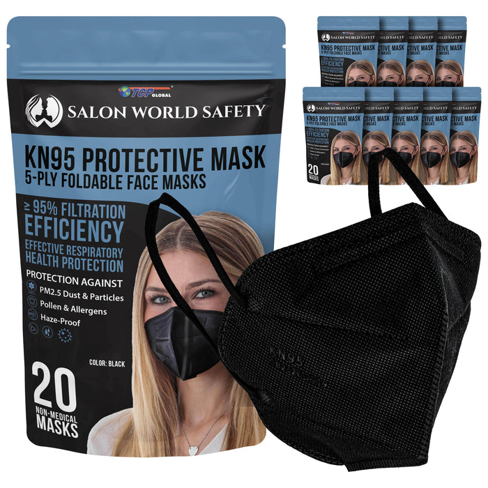 Black KN95 Protective Masks, Pack of 200 - Filter Efficiency ≥95%, 5-Layers, Protection Against PM2.5 Dust, Pollen - Sanitary 5-Ply Non-Woven Fabric