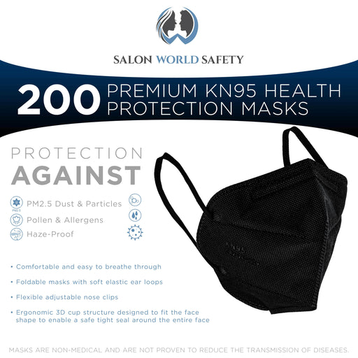 Black KN95 Protective Masks, Pack of 200 - Filter Efficiency ≥95%, 5-Layers, Protection Against PM2.5 Dust, Pollen - Sanitary 5-Ply Non-Woven Fabric