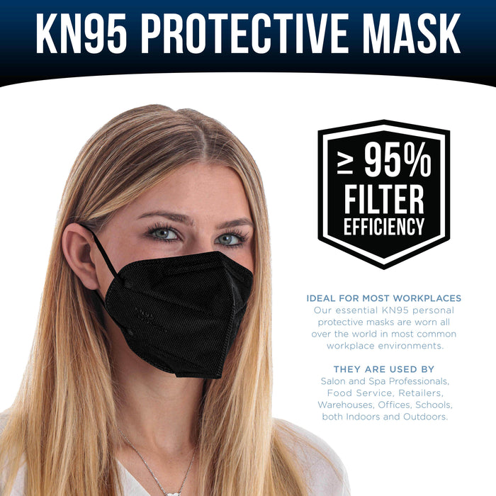 Black KN95 Protective Masks, Pack of 200 - Filter Efficiency ≥95%, 5-Layers, Protection Against PM2.5 Dust, Pollen - Sanitary 5-Ply Non-Woven Fabric