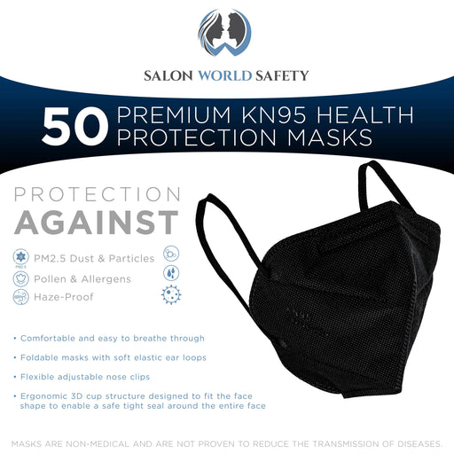 Black KN95 Protective Masks, Box of 50 - Filter Efficiency ?95%, 5-Layers, Protection Against PM2.5 Dust, Pollen, Haze-Proof - Sanitary 5-Ply