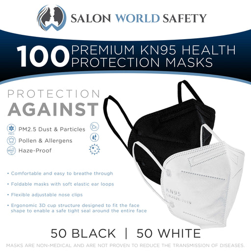 KN95 Protective Masks, Box of 50 White & 50 Black - Filter Efficiency ≥95%, 5-Layers, Sanitary 5-Ply Non-Woven Fabric, Safe, Easy Breathing