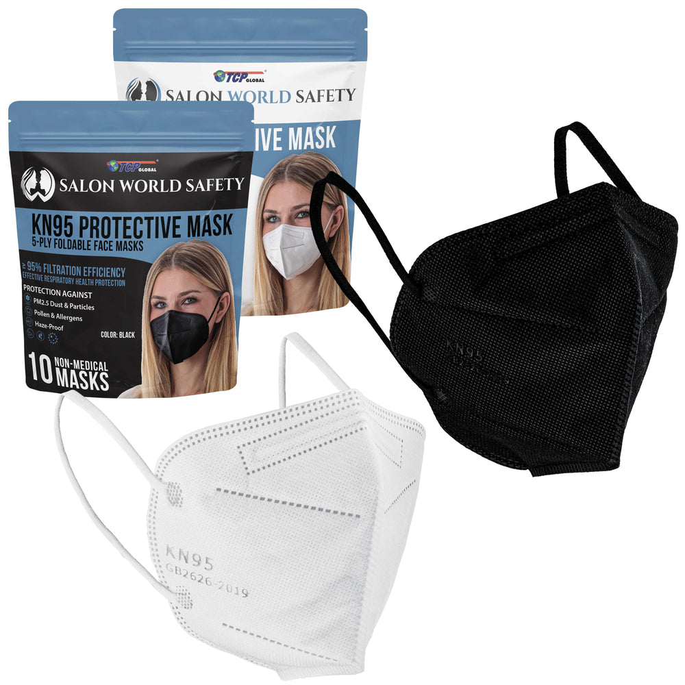 KN95 Protective Masks, Pack of 10 White & 10 Black - Filter Efficiency ≥95%, 5-Layers, Sanitary 5-Ply Non-Woven Fabric, Safe, Easy Breathing