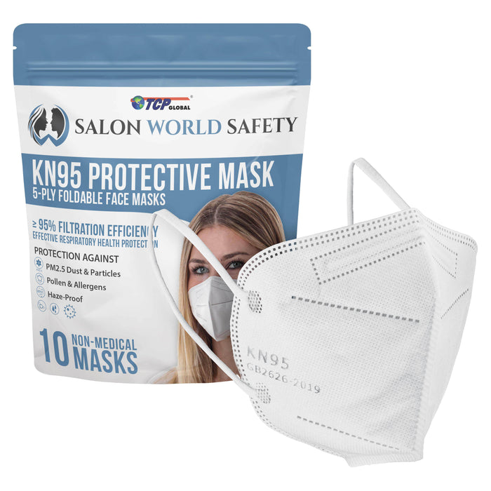 White KN95 Protective Masks, Pack of 10 - Filter Efficiency ?95%, 5-Layers, Protection Against PM2.5 Dust, Pollen, Haze-Proof - Sanitary 5-Ply