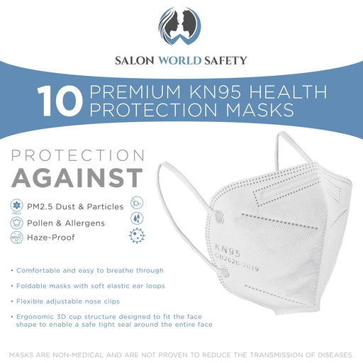 White KN95 Protective Masks, Pack of 10 - Filter Efficiency ?95%, 5-Layers, Protection Against PM2.5 Dust, Pollen, Haze-Proof - Sanitary 5-Ply