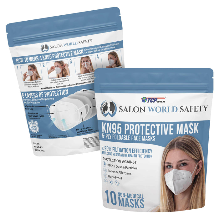 White KN95 Protective Masks, Pack of 10 - Filter Efficiency ?95%, 5-Layers, Protection Against PM2.5 Dust, Pollen, Haze-Proof - Sanitary 5-Ply