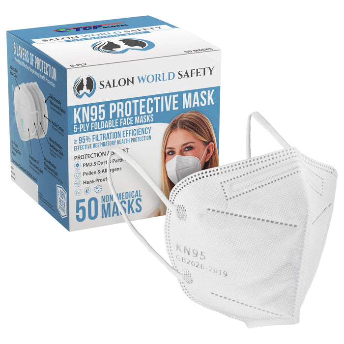 White KN95 Protective Masks, Box of 50 - Filter Efficiency ?95%, 5-Layers, Protection Against PM2.5 Dust, Pollen, Haze-Proof - Sanitary 5-Ply