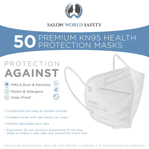 White KN95 Protective Masks, Box of 50 - Filter Efficiency ?95%, 5-Layers, Protection Against PM2.5 Dust, Pollen, Haze-Proof - Sanitary 5-Ply