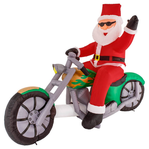 Christmas Masters 6 Foot Inflatable Santa Claus Riding a Motorcycle with Hand Up Waving Hello LED Lights Indoor Outdoor Yard Lawn Decoration - Chopper