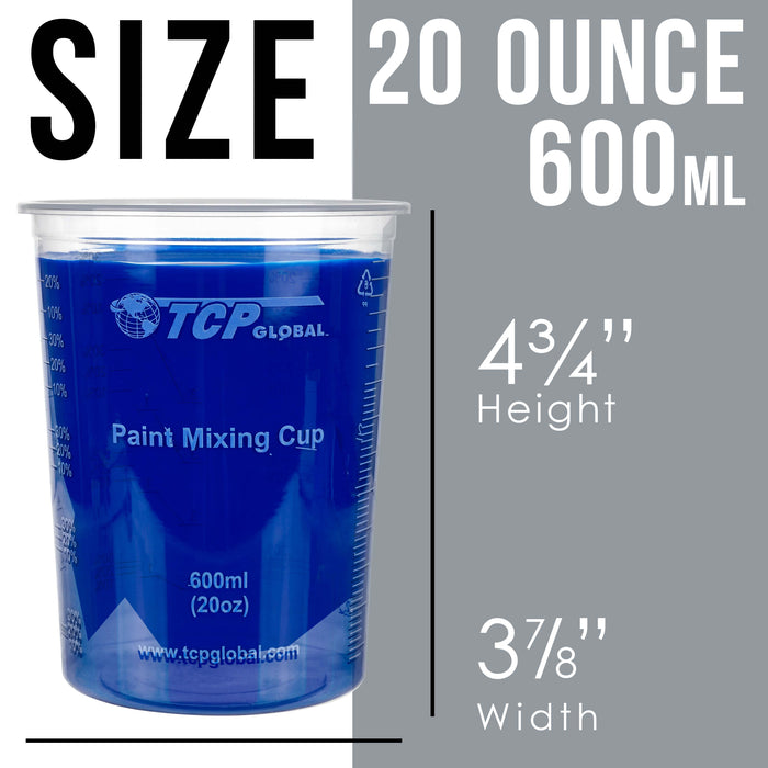 20 oz. (600ml) Graduated Plastic Mixing Cups - Box of 25 - Disposable Plastic Measuring Cups for Liquids, Paints, Resin, Epoxy, Art, Kitchen - Ratios