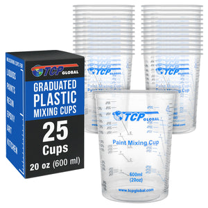 20 oz. (600ml) Graduated Plastic Mixing Cups - Box of 25 - Disposable Plastic Measuring Cups for Liquids, Paints, Resin, Epoxy, Art, Kitchen - Ratios