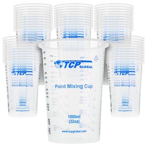 32 oz. (1000ml) Graduated Plastic Mixing Cups (Box of 50) - Disposable Plastic Measuring Cups for Liquids, Paints, Resin, Epoxy, Art, Kitchen