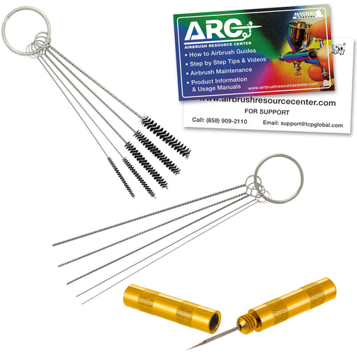 12 Piece Airbrush Cleaning Kit - 5 pc Cleaning Needles, 5pc Cleaning Brushes, 1 Wash Needle, How to Book