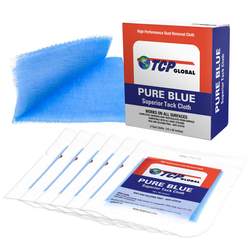 Pure Blue Superior Tack Cloths - Tack Rags (Box of 6) - Automotive Car Painters Professional Grade - Removes Dust, Sanding Particles, Cleans Surfaces - Wax and Silicone Free, Anti-Static