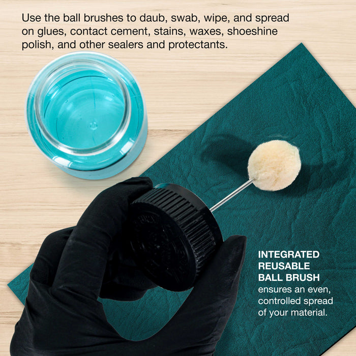 12-Pack Wool Daubers with Clear Plastic Bottles, 4 oz. (120 ml) - Safety Lids, Applicator Ball Brushes for Leather Dye, Dyeing, Painting, Gluing, DIY Arts and Crafts, Contact Cement