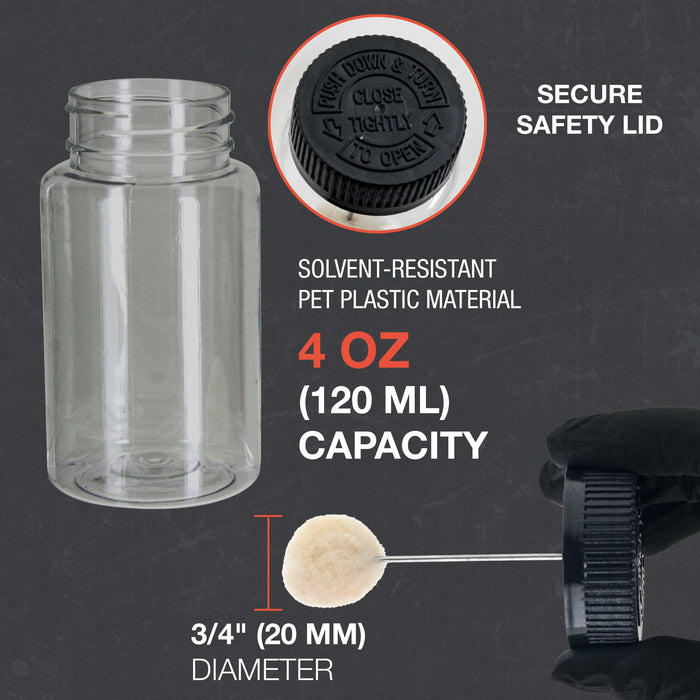 6-Pack Wool Daubers with Clear Plastic Bottles, 4 oz. (120 ml) - Safety Lids, Applicator Ball Brushes for Leather Dye, Dyeing, Painting, Gluing, DIY Arts and Crafts, Contact Cement