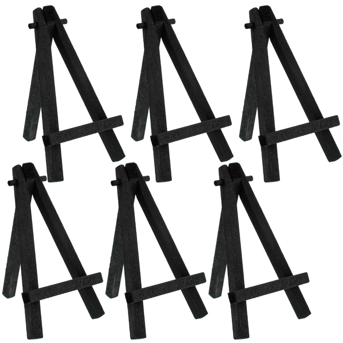 8" High Small Black Wood Display Easel (6 Pack), A-Frame Artist Painting Party Tripod Mini Easel - Tabletop Holder Stand for Canvases, Kids Crafts