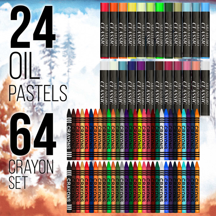 U.S. Art Supply 163-Piece Mega Deluxe Art Painting, Drawing Set, Desk Easel - Painting Pad, Sketch Pads, 24 Watercolors, 24 Colored Pencils, Crayons