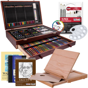 163-Piece Mega Wood Box Artist Kit with Easel, Painting, Drawing & Art Supplies for Adults - Watercolors, Oil Pastels, Pencils, Crayons & Brushes - Art Kit for Adults, Gift Set