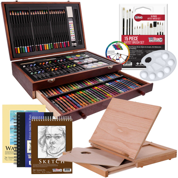 US Art Supply 163 Piece-Premium Mega Wood Box Art, Painting & Drawing Set,Drawer
