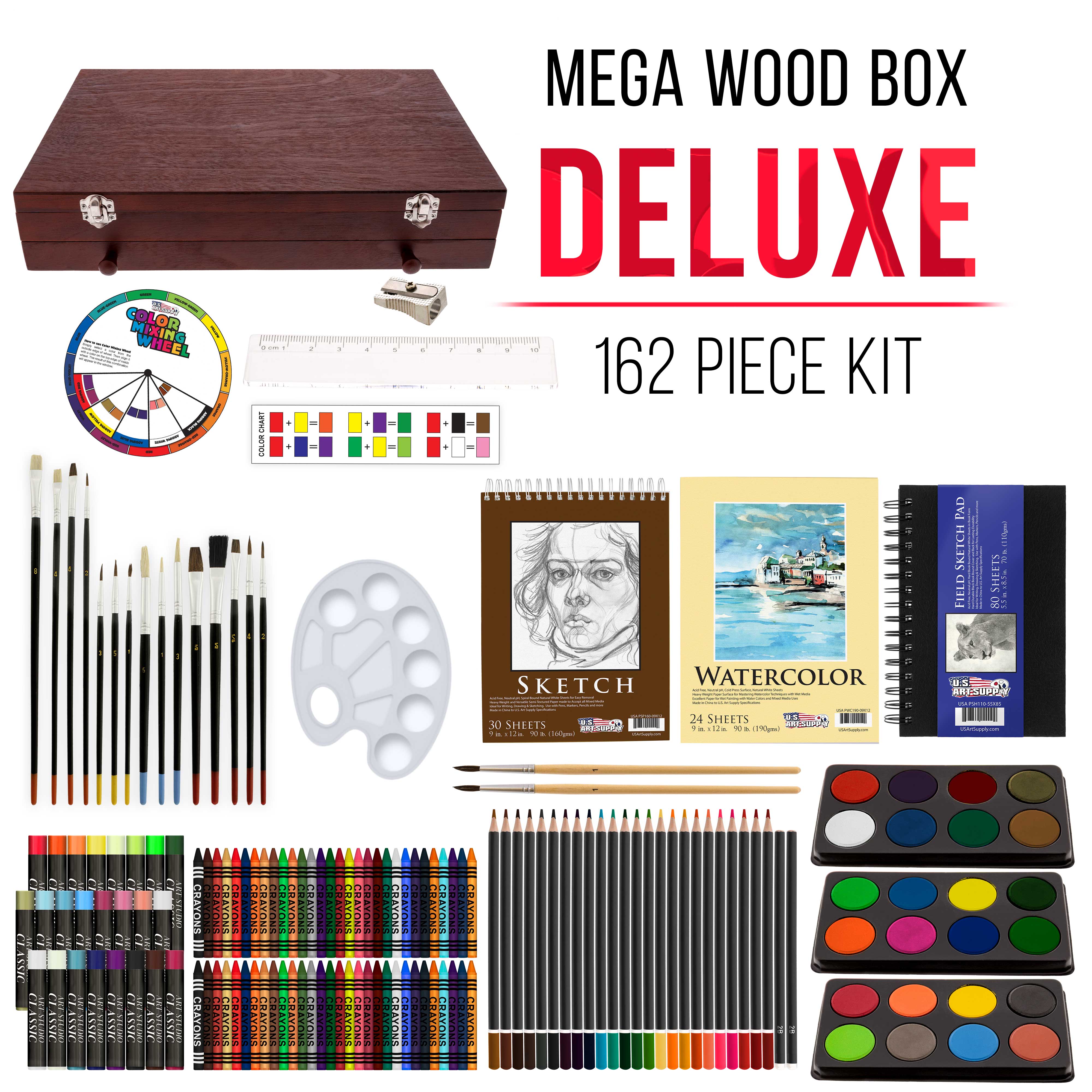 162-Piece Deluxe Mega Wood Box Art, Painting & Drawing Set