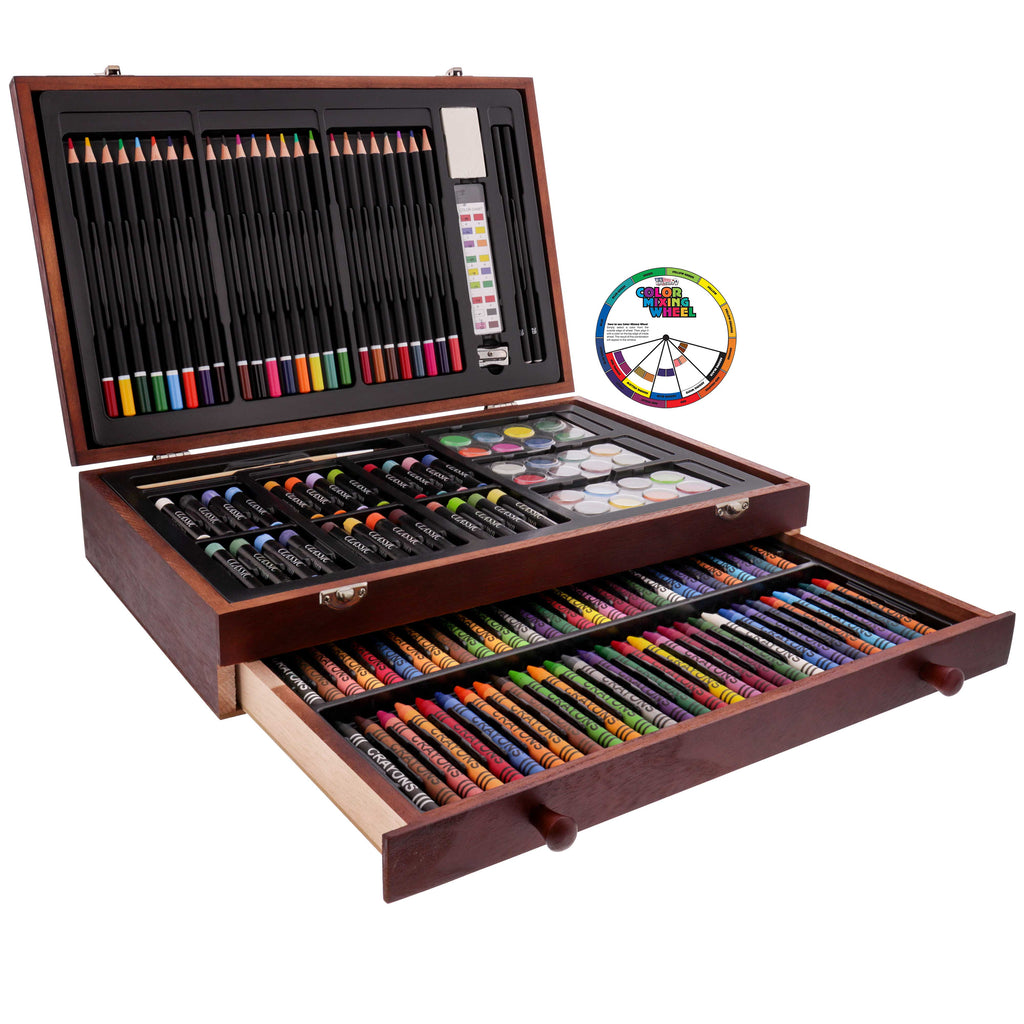 Drawing Art Set Painting Color Artist Kit 142 Pcs Pencil Crayon Marker Wood  Case