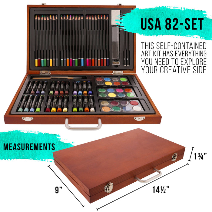 U.S. Art Supply 162-Piece Deluxe Mega Wood Box Art Painting and  Drawing Set - Artist Painting Pad, 2 Sketch Pads, 24 Watercolor Paint  Colors, 24 Oil Pastels, 24 Colored Pencils, 60 Crayons, 2 Brushes