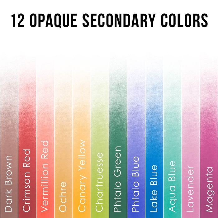 12 Color Secondary Opaque Colors Acrylic Airbrush Paint Set with Reducer & Cleaner, 1 oz. Bottles