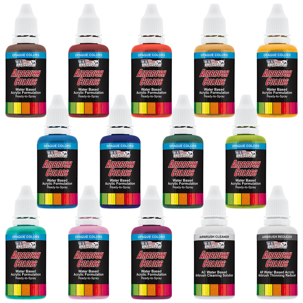 12 Color Secondary Opaque Colors Acrylic Airbrush Paint Set with Reducer & Cleaner, 1 oz. Bottles