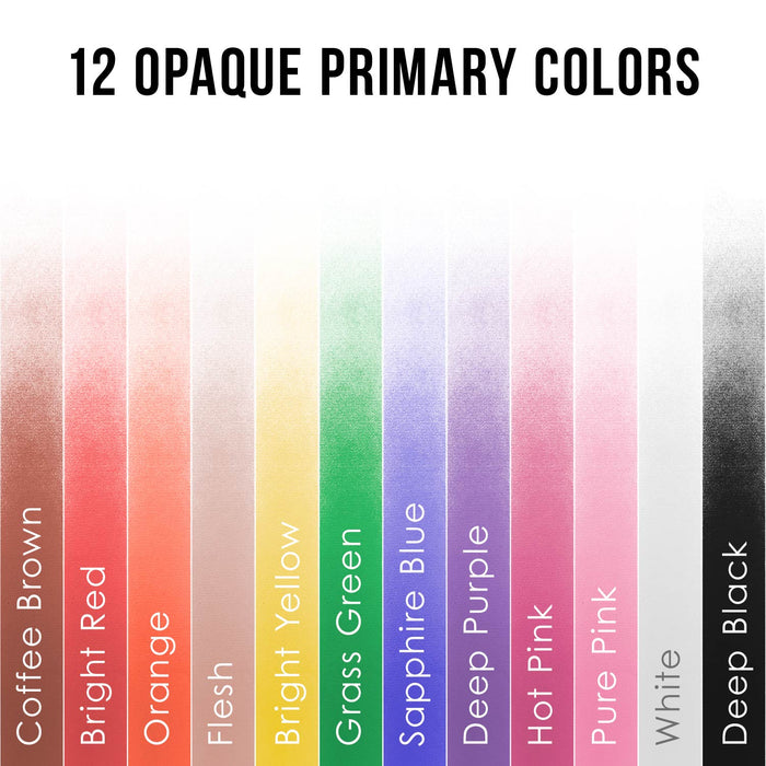 12 Color Primary Opaque Colors Acrylic Airbrush Paint Set with Reducer & Cleaner, 1 oz. Bottles